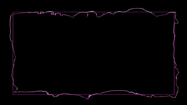 An abstract border of vibrant pink glows against a black canvas