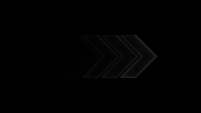 Four Metallic Arrows Pointing Rightward on a Black Background direction forward