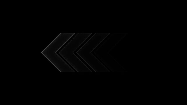 Four Metallic Arrows Pointing Leftward on a Black Background direction backward
