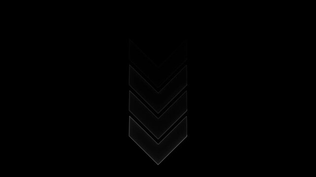 Stacked Chevron Arrows Pointing Downward on Black Background with Reflection direction