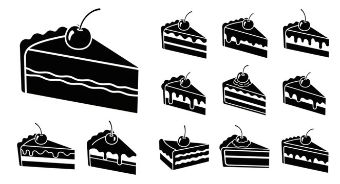 Collection of Delicious Cake Slices with Cherry Topping.