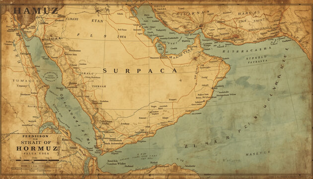 Vintage map of the Middle East, showcasing geographical details and historical elements. A glimpse into the past, perfect for history enthusiasts and educational purposes.