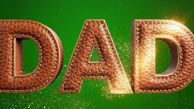 Copper dad letters shine on bright green background.