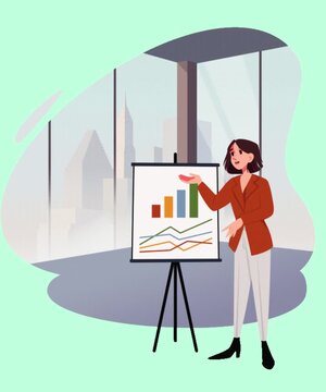 A woman is presenting the company&rsquo;s performance