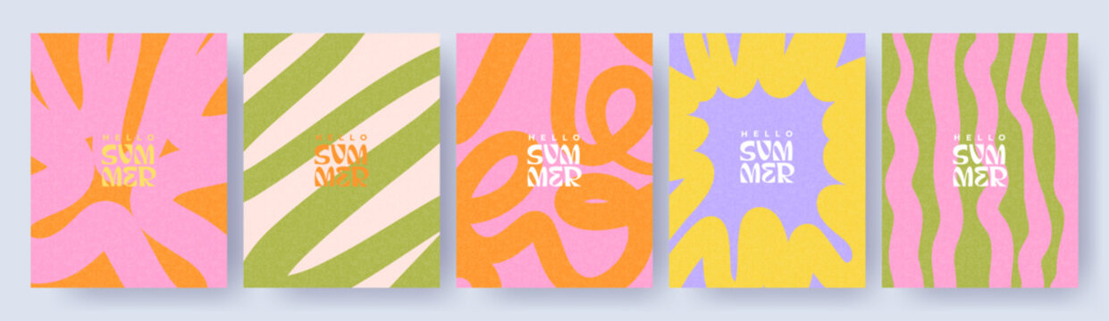 Creative concept of summer bright and juicy cards set. Modern abstract art design with wavy shapes and lines. Templates for celebration, ads, branding, banner, cover, label, poster, sales