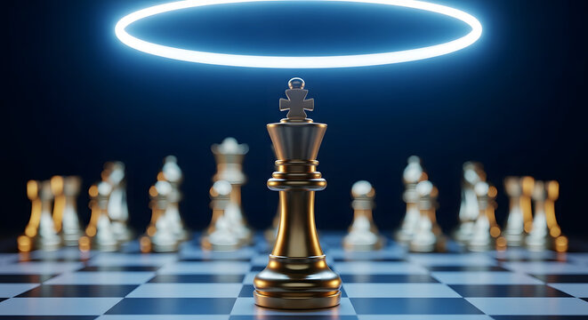 Chessboard strategy a king stands supreme amidst a blurred army
