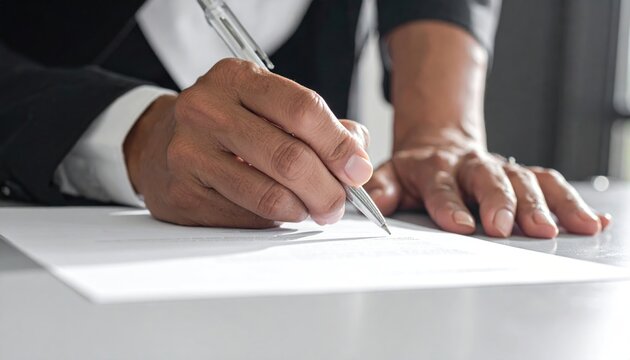 Close-up of a Person Signing a Document with a Pen.