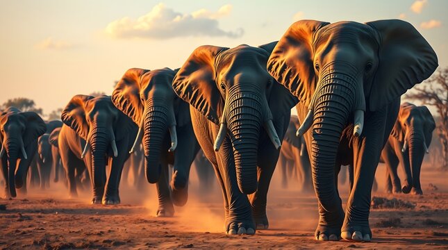 African elephant walking and grazing on grass in savanna wildlife park

