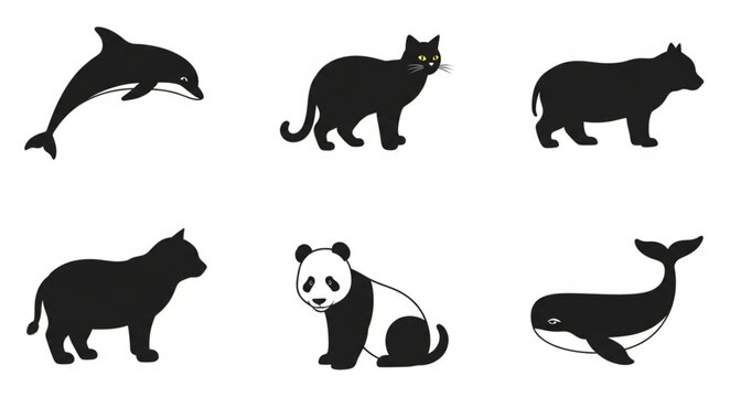 Collection of Animal Silhouettes on White Background.