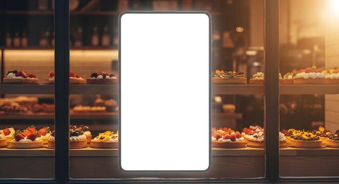 Bright Empty Smartphone Mockup in Bakery Display Window