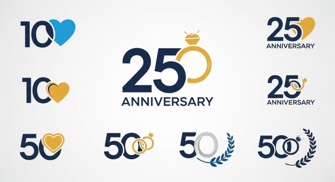 Anniversary celebration numbers and symbols collection.