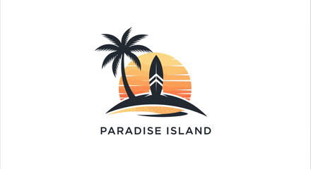 Fototapeta premium Paradise Island logo with palm tree.