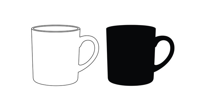 Two coffee mugs one outlined and one dark presenting a stark silhouette