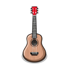 Obraz premium Wooden Ukulele String Instrument with Red Headstock and Fretted Neck