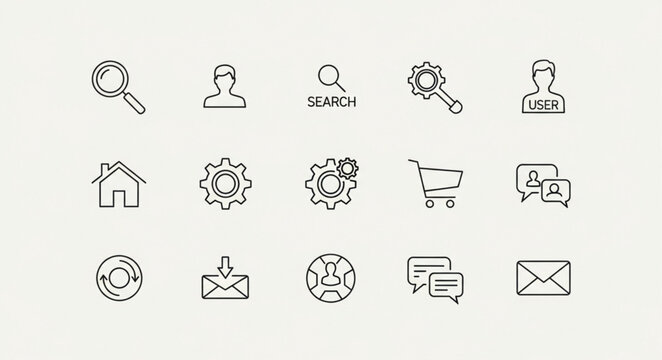 Collection of simple hand-drawn website interface icons.