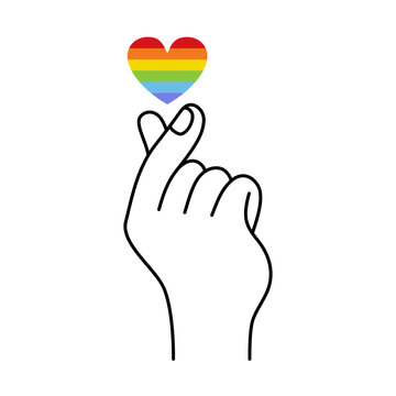 Vector illustration in flat simple linear style - hand and pride LGBT rainbow heart - lesbian gay bisexual transgender love concept, Icon and symbol for sticker