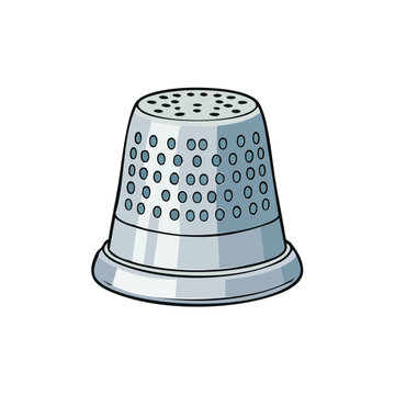 Silver thimble with many small holes for sewing and crafting protection