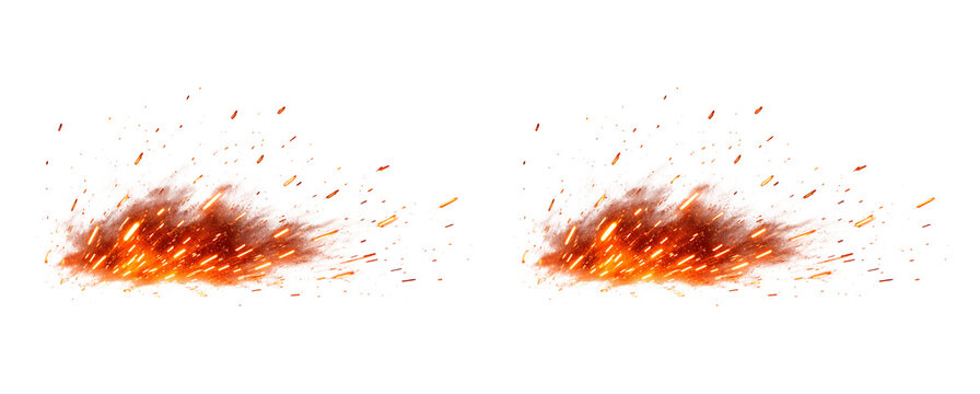 Fire sparks and embers flying with smoke background.