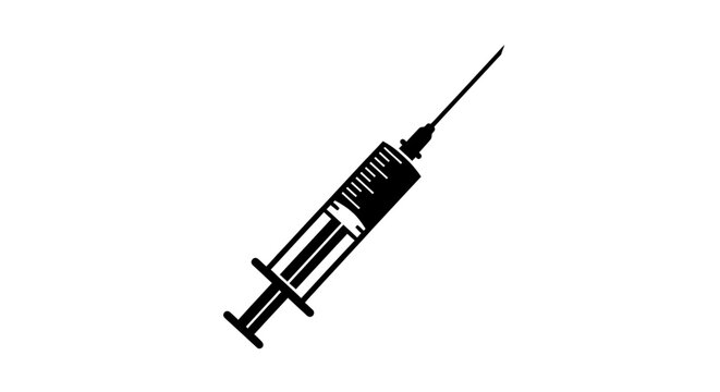 A black silhouette of a hypodermic syringe against a white background
