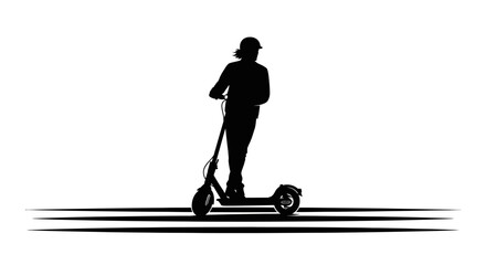 Fototapeta premium Silhouette of a person riding an electric scooter against a white background