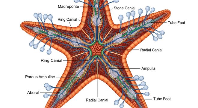 Starfish Anatomy Diagram Showing Internal Water Vascular System Structure 85 Characters