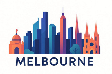 Fototapeta premium Melbourne City Skyline Illustration with Modern Architecture and Iconic Landmarks