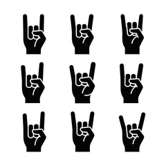 Fototapeta premium Rock On Hand Gesture Icon Set, Heavy Metal Music Symbol, Silhouette Collection