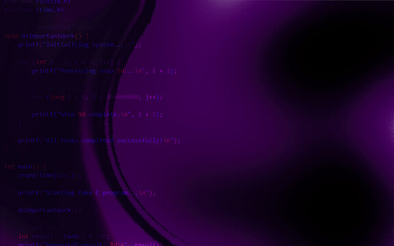 Abstract purple technology background with blurred programming code overlay, smooth gradients, and dark contrast, creating modern, futuristic visual ideal for software, coding, and digital themes.