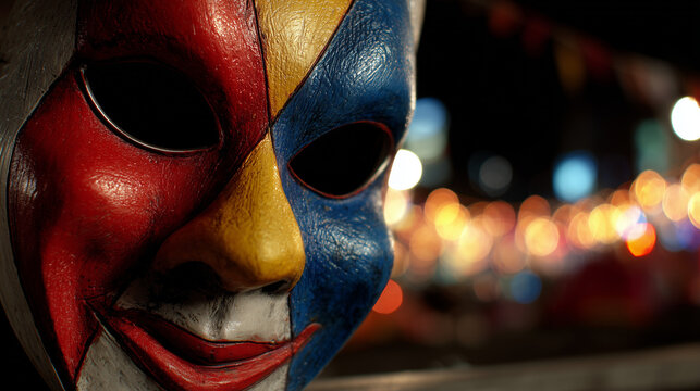 Vibrant mask on display at Festival Internazionale del Teatro di Strada event