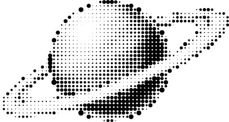 Halftone vector of saturn with rings in grunge transparent png style © Business Image
