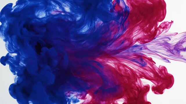 Vibrant blue and red ink swirling and diffusing in clear water, creating a mesmerizing abstract liquid background. Perfect for creative projects.