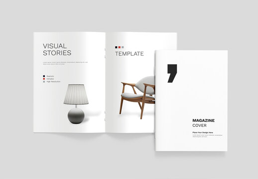 Magazine Cover and Spread Mockup Template