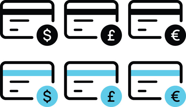 Online card payment in different currency illustration, global finance concept for digital transactions and multi-currency payments.