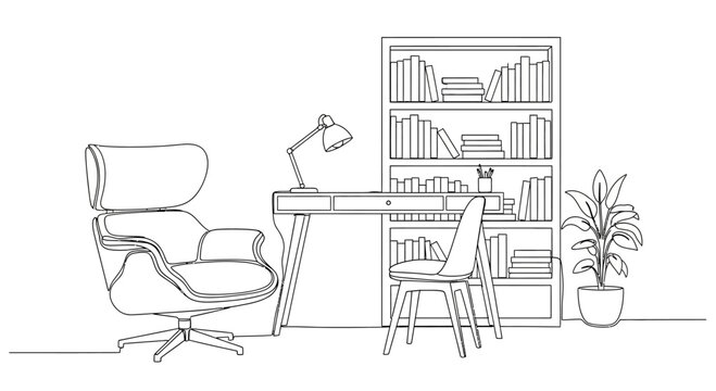 Office Chair with Desk and Bookshelf.