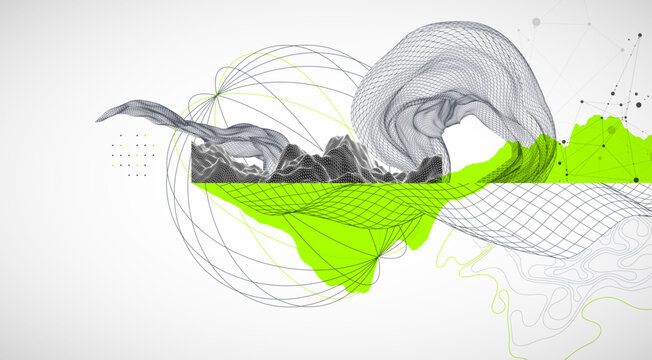 Abstract art wireframe background. Modern science or technology art elements. Surface illustration. Vector.
