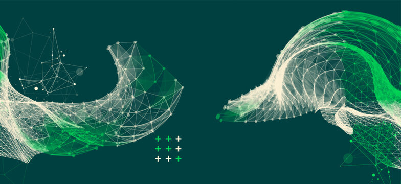 The abstract wave is made in a frame style. Template for science and technology presentation. Vector art.