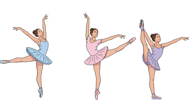 Three ballet dancers in different poses, showcasing grace and elegance in their performance.