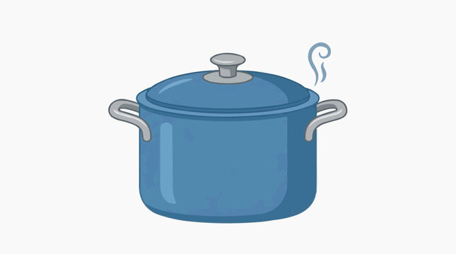 A vector illustration of a blue pot with a lid and steam rising from it