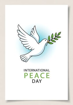 International Peace Day poster with dove holding olive branch
