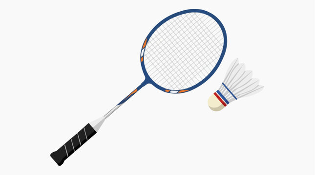 A vector illustration of a blue badminton racket and shuttlecock on a white background
