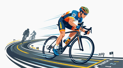 Naklejka premium A vector illustration of a cyclist racing on a track with other cyclists in the background