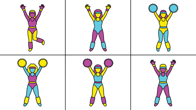 Vibrant Aerobic Exercise Figures Set for Fitness Workouts, Jumping Jacks & Arm Raises