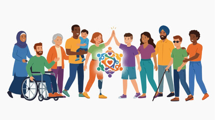 Obraz premium A diverse group of people with disabilities and different ethnicities coming together in unity and support