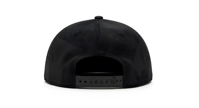 Back View of Black Baseball Cap (Snapback) Isolated on White Background