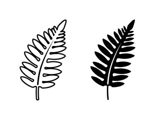 Fototapeta premium Minimalist Fern Leaf Outline and Black Silhouette Vector