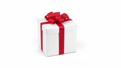 Fototapeta premium A wrapped gift with a red ribbon and bow ready to celebrate