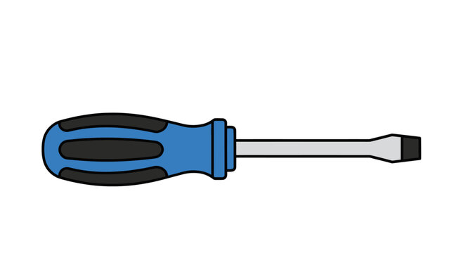 Blue and black handled flathead screwdriver with a silver shaft and tip