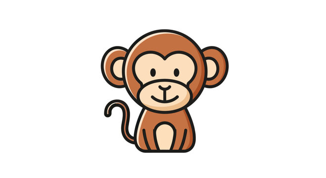 Cute cartoon monkey with big ears and a curled tail, smiling