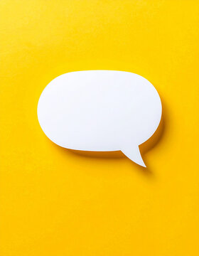 Blank notification message pop-up speech bubble on vivid yellow background, modern UI design mockup, clean minimal composition