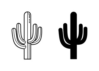 Obraz premium Saguaro Cactus Icon Set in Outline and Solid Black Style